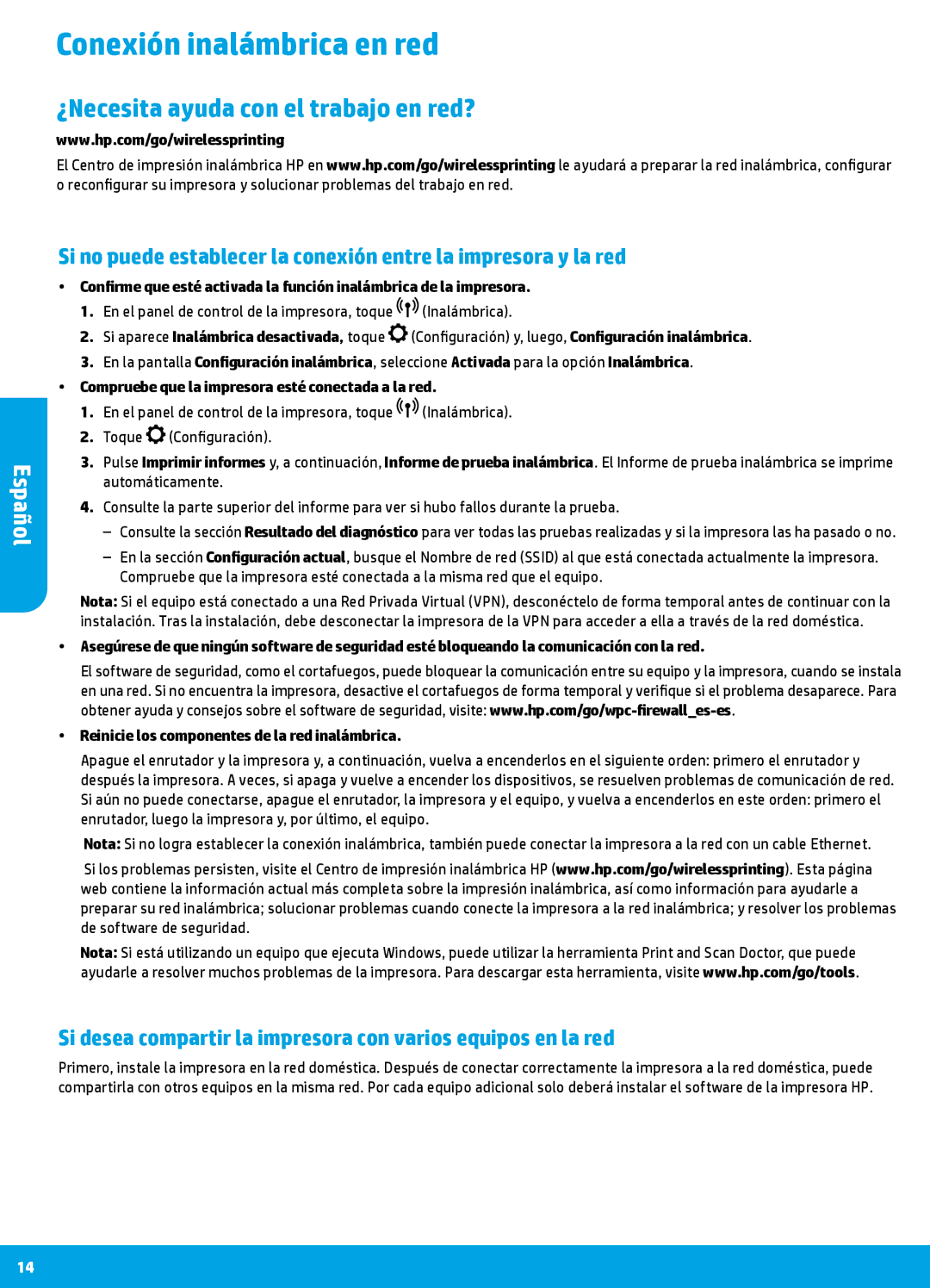 HP 7640, 7645 manual Conexión inalámbrica en red, Inalámbrica, Compruebe que la impresora esté conectada a la red 