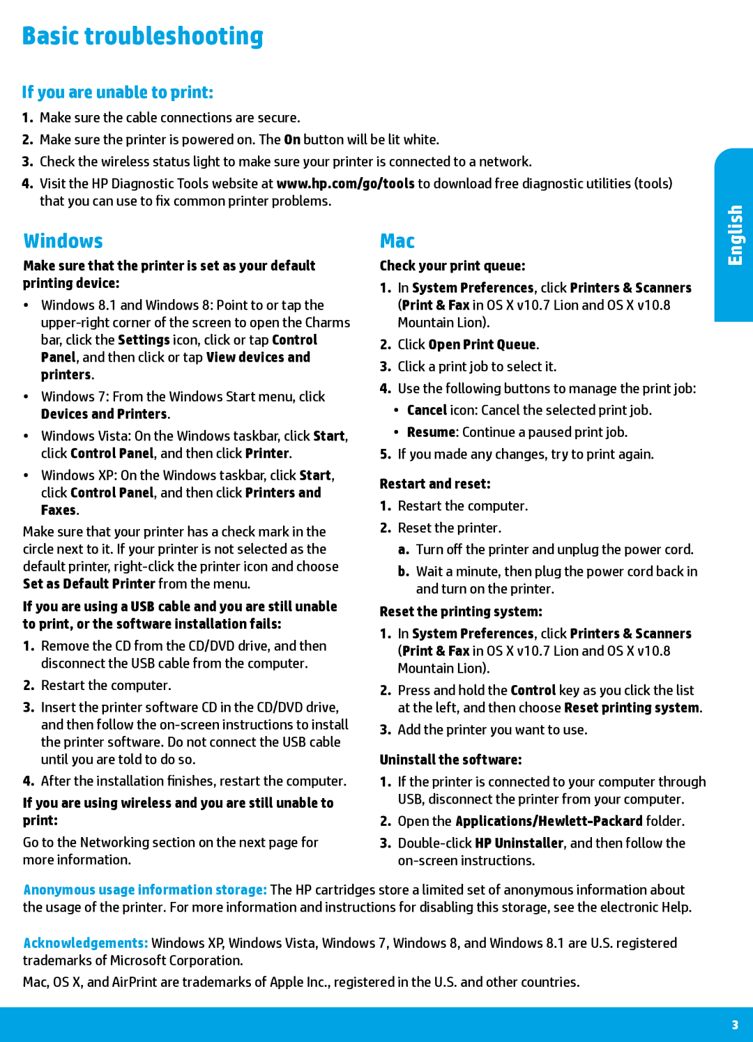 HP 7645, 7640 manual Basic troubleshooting, If you are unable to print 