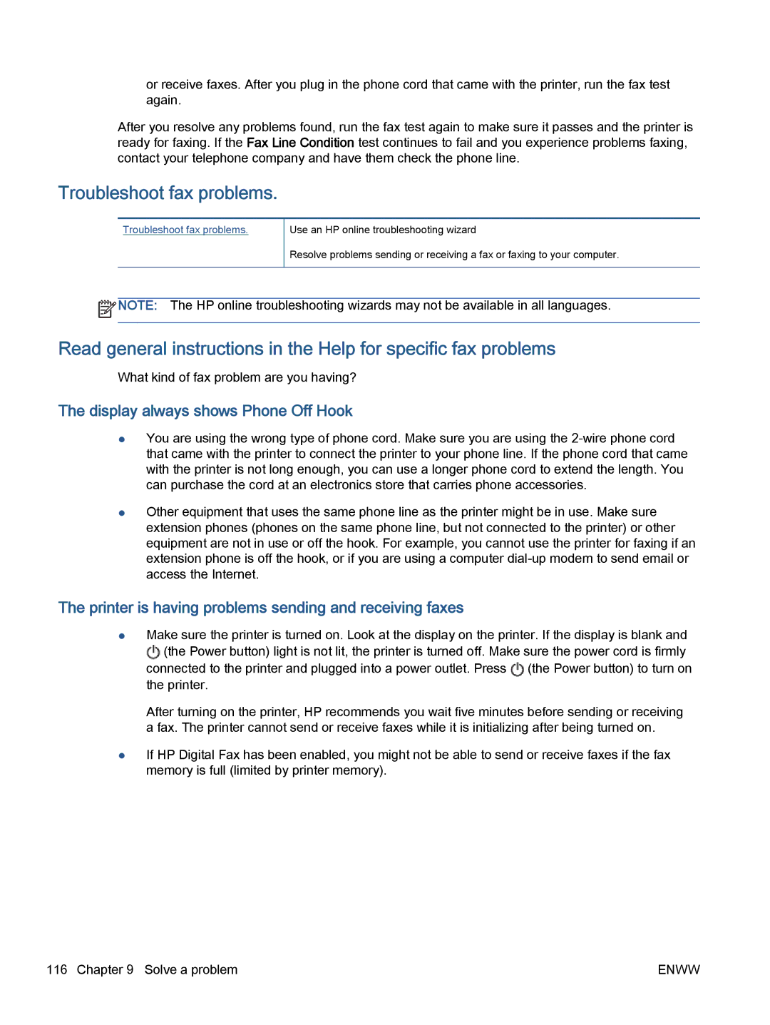 HP 7645 manual Troubleshoot fax problems, Display always shows Phone Off Hook 