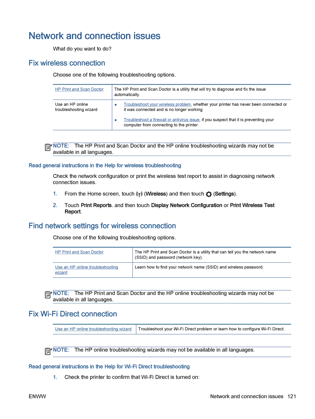 HP 7645 manual Network and connection issues, Fix wireless connection, Find network settings for wireless connection 