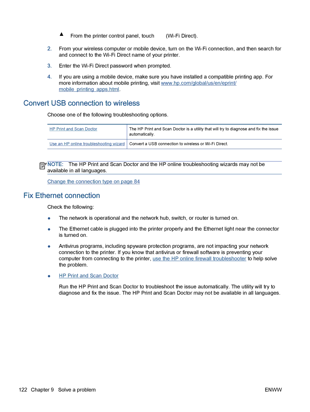 HP 7645 manual Convert USB connection to wireless, Fix Ethernet connection 