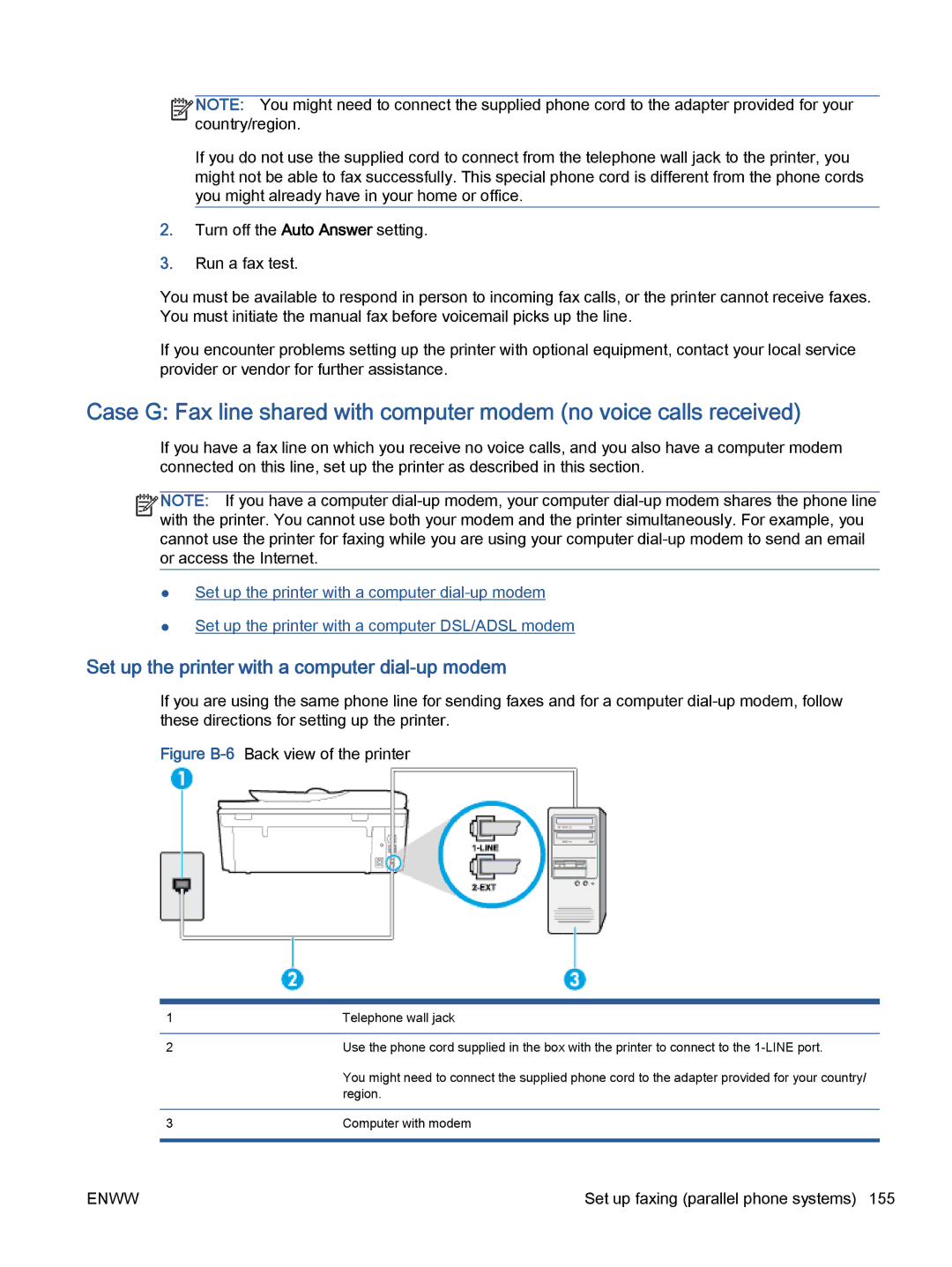 HP 7645 manual Set up the printer with a computer dial-up modem, Figure B-6Back view of the printer 