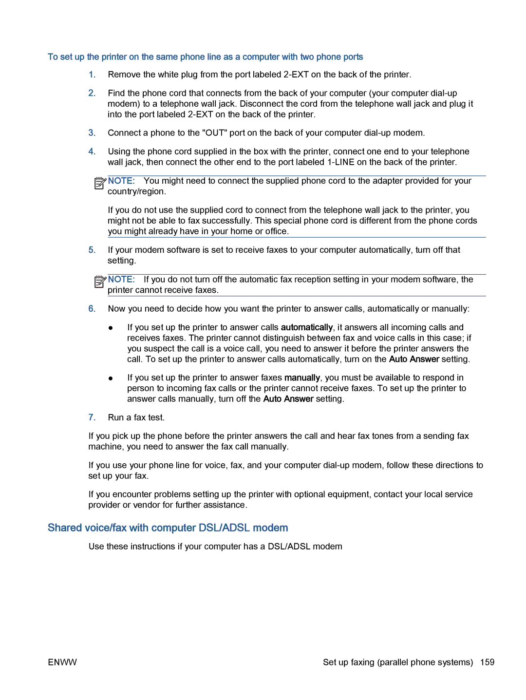 HP 7645 manual Shared voice/fax with computer DSL/ADSL modem 