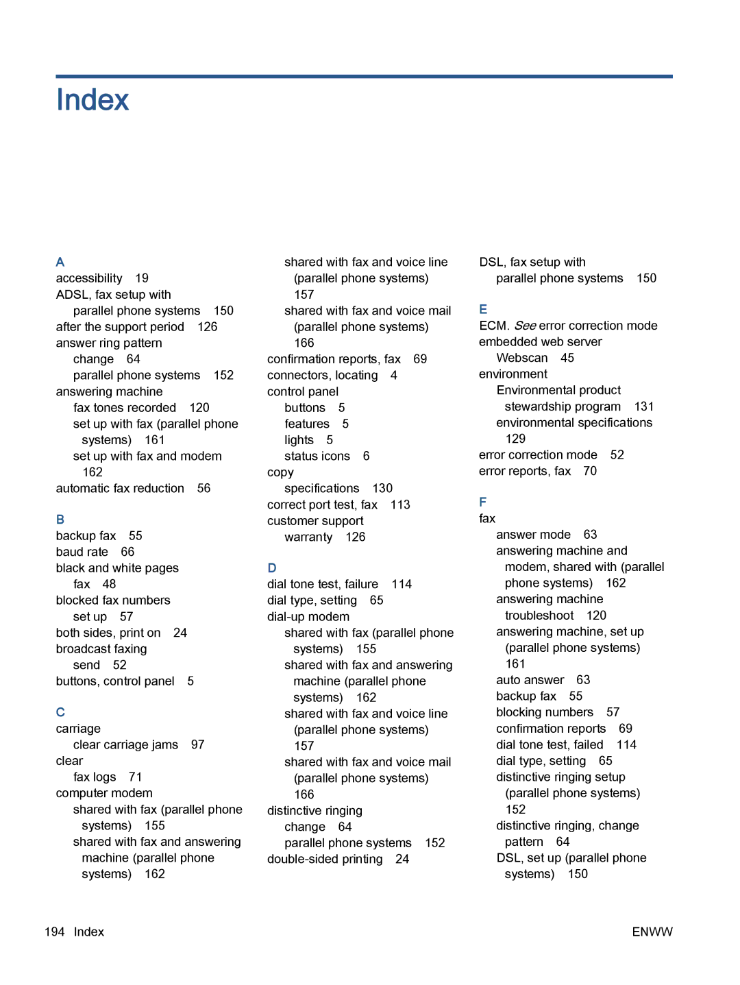 HP 7645 manual Index 