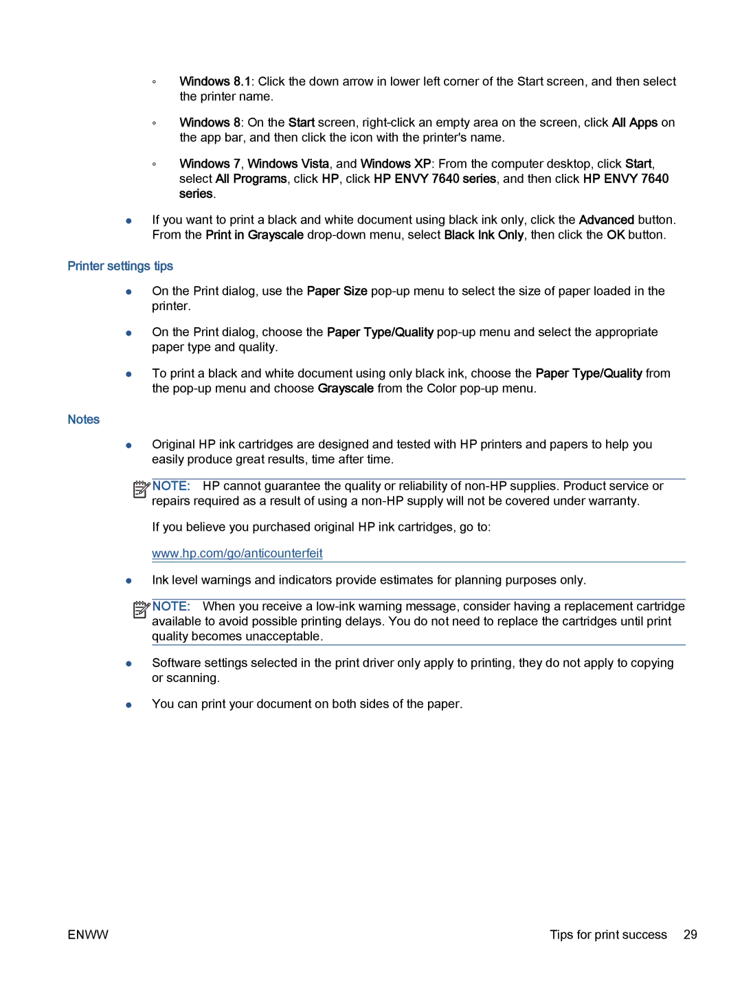 HP 7645 manual Tips for print success 