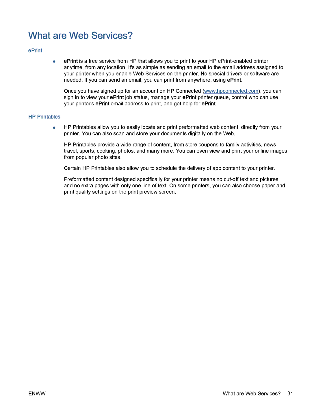 HP 7645 manual What are Web Services?, EPrint, HP Printables 