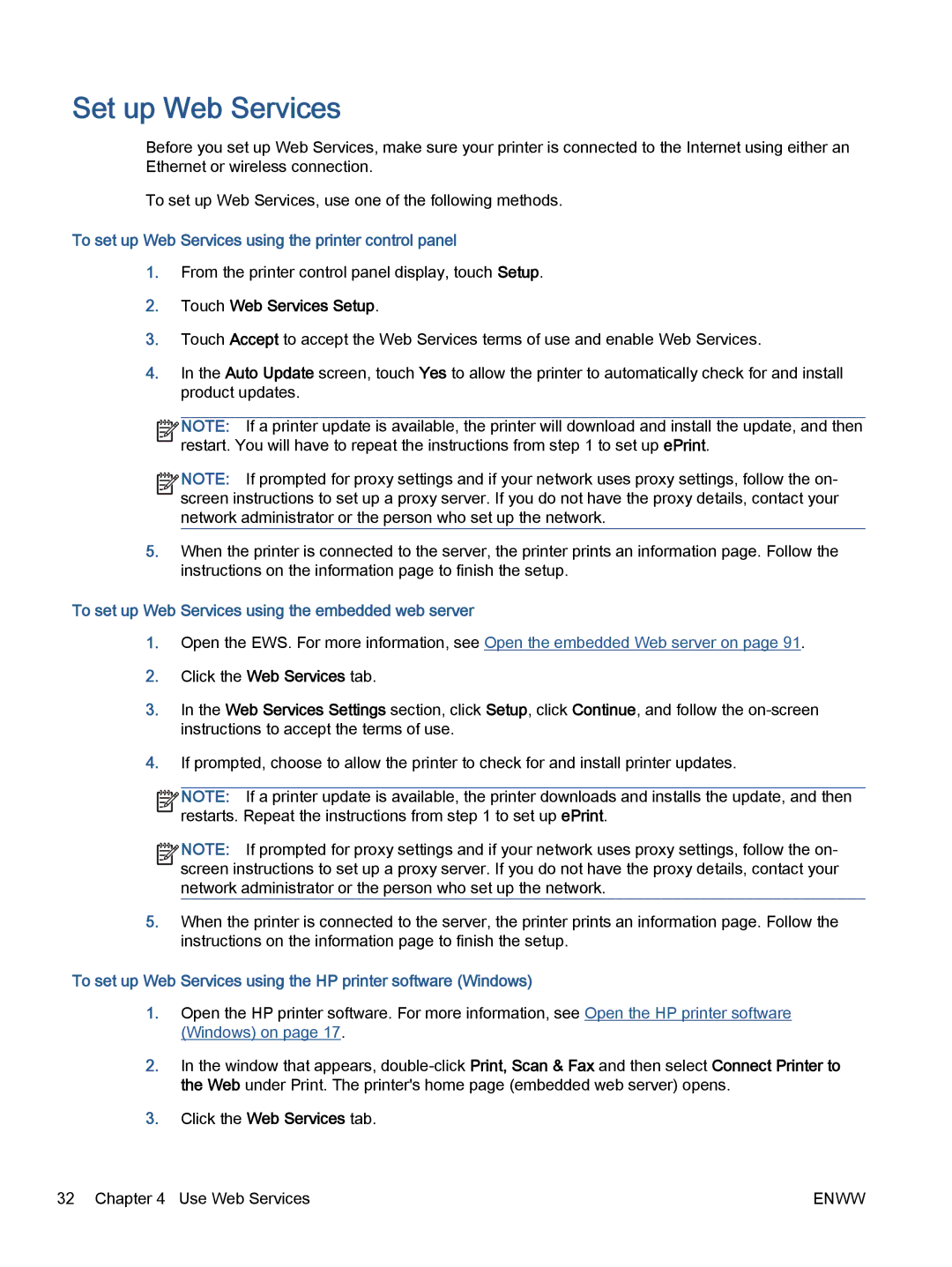 HP 7645 manual Set up Web Services, To set up Web Services using the printer control panel, Touch Web Services Setup 