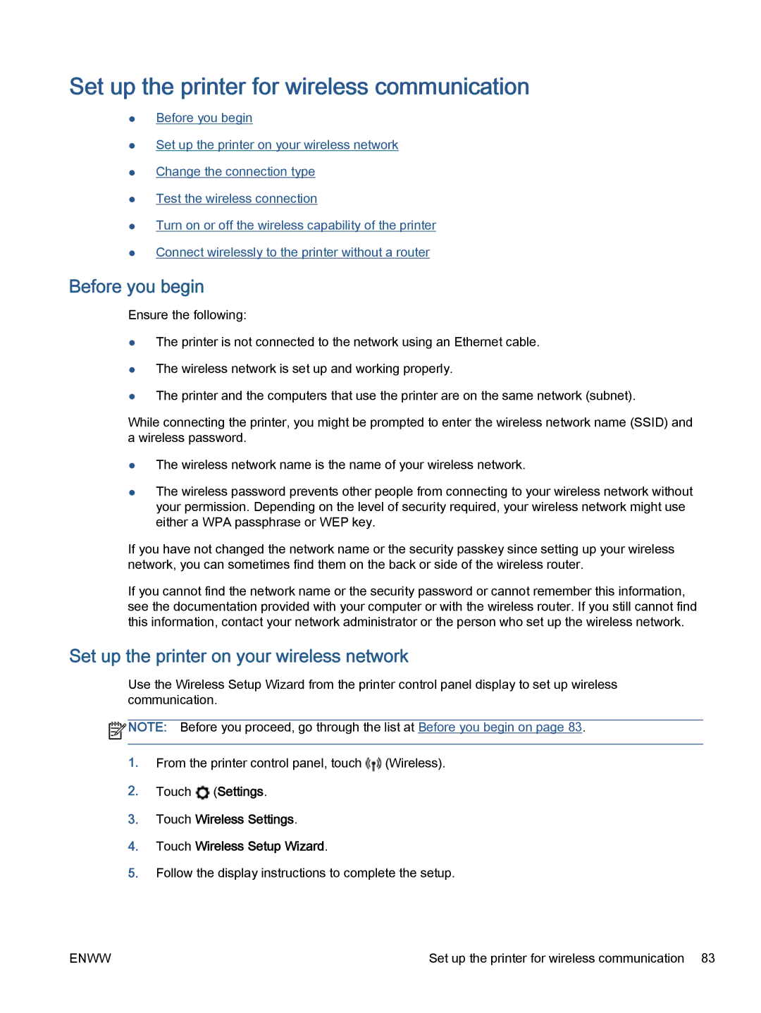 HP 7645 manual Set up the printer for wireless communication, Before you begin, Set up the printer on your wireless network 