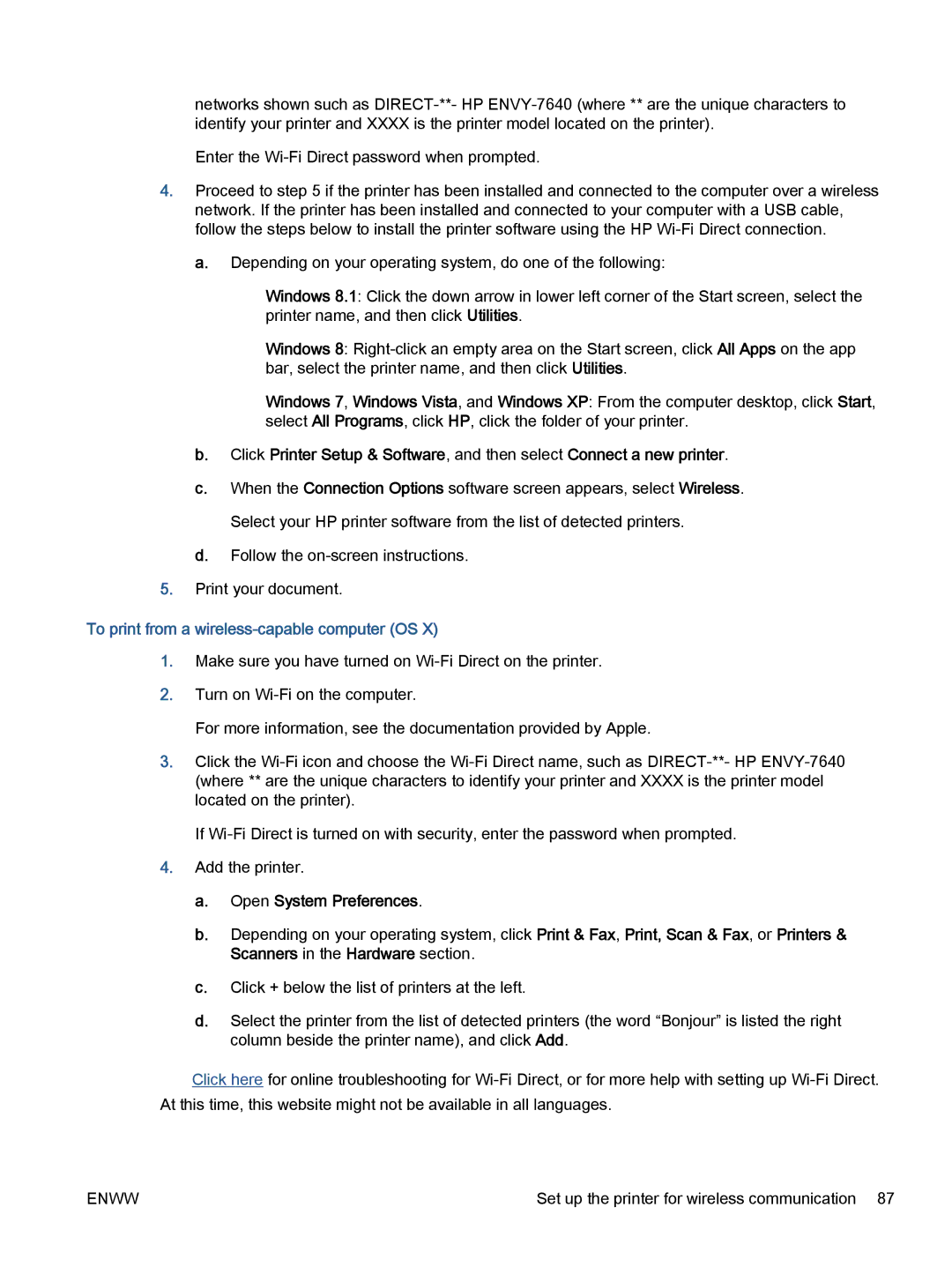 HP 7645 manual To print from a wireless-capable computer OS 