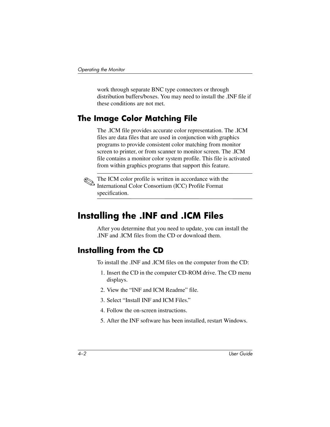 HP 7650, 7540 manual Installing the .INF and .ICM Files, Image Color Matching File, Installing from the CD 