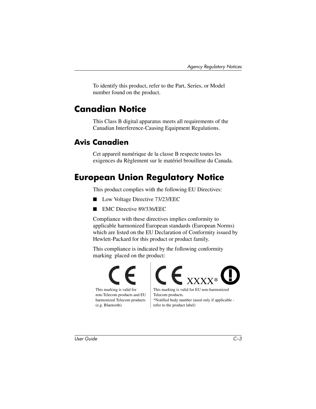 HP 7540, 7650 manual Canadian Notice, European Union Regulatory Notice, Avis Canadien 