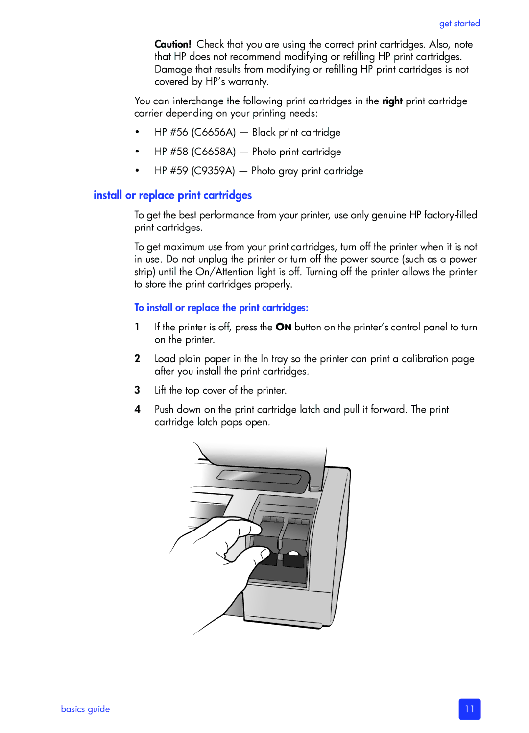 HP 7700 manual Install or replace print cartridges, To install or replace the print cartridges 