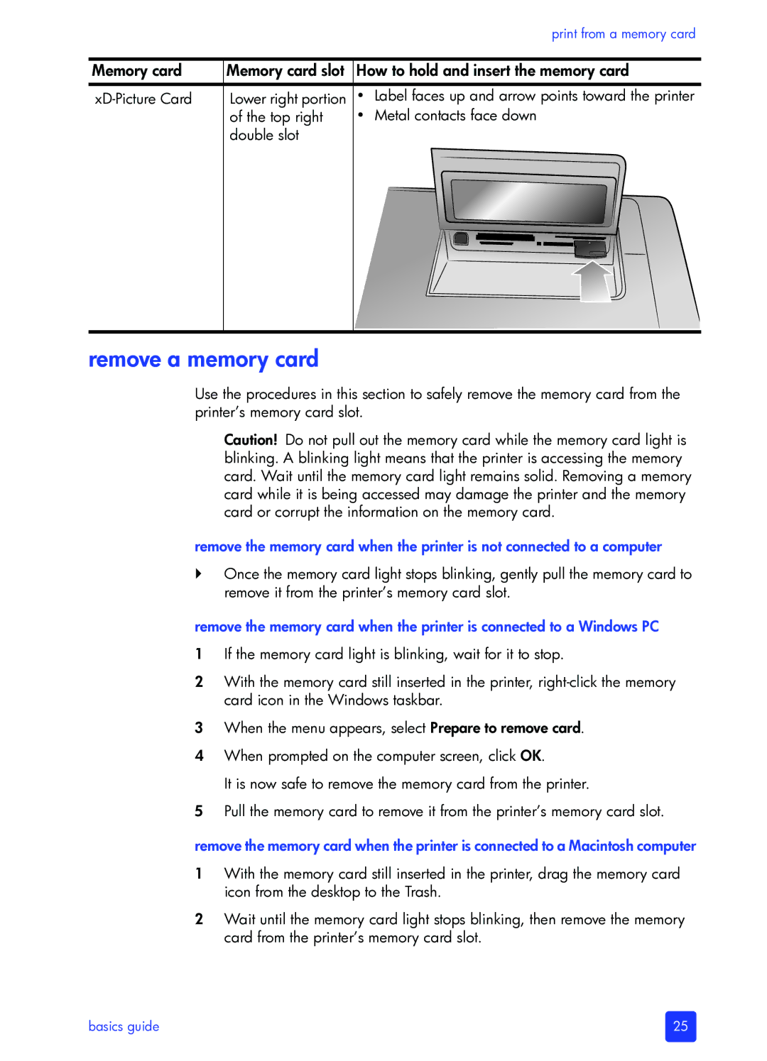 HP 7700 manual Remove a memory card 