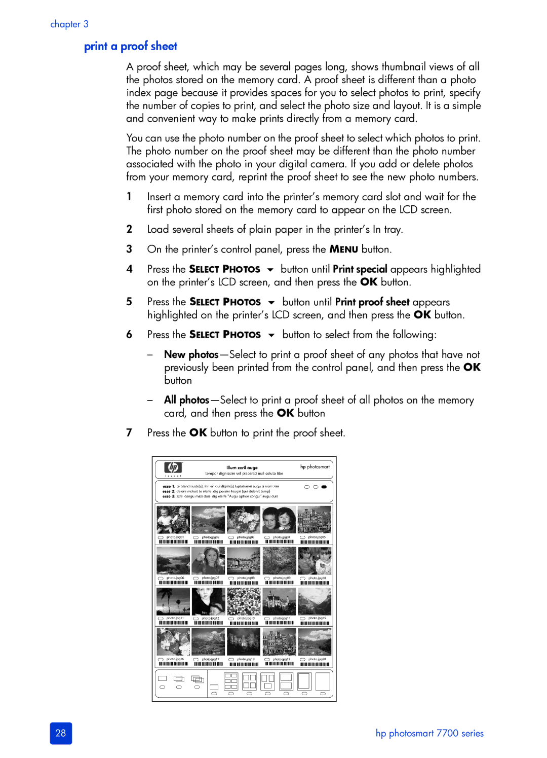 HP 7700 manual Print a proof sheet 