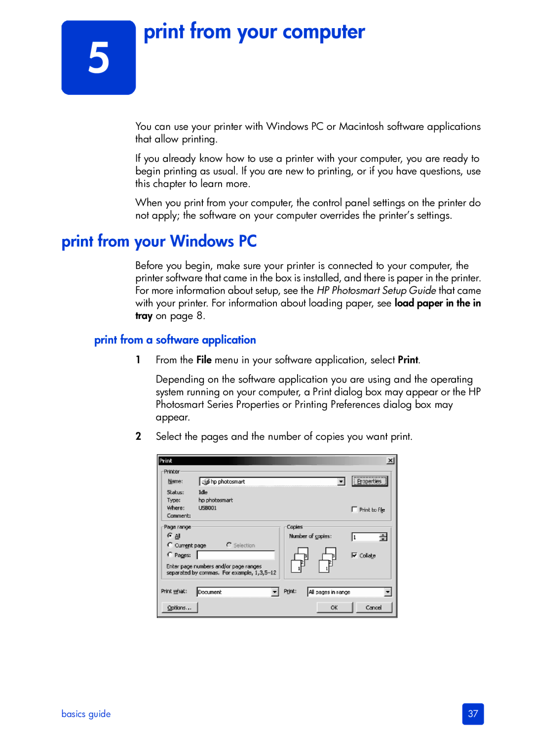 HP 7700 manual Print from your Windows PC, Print from a software application 