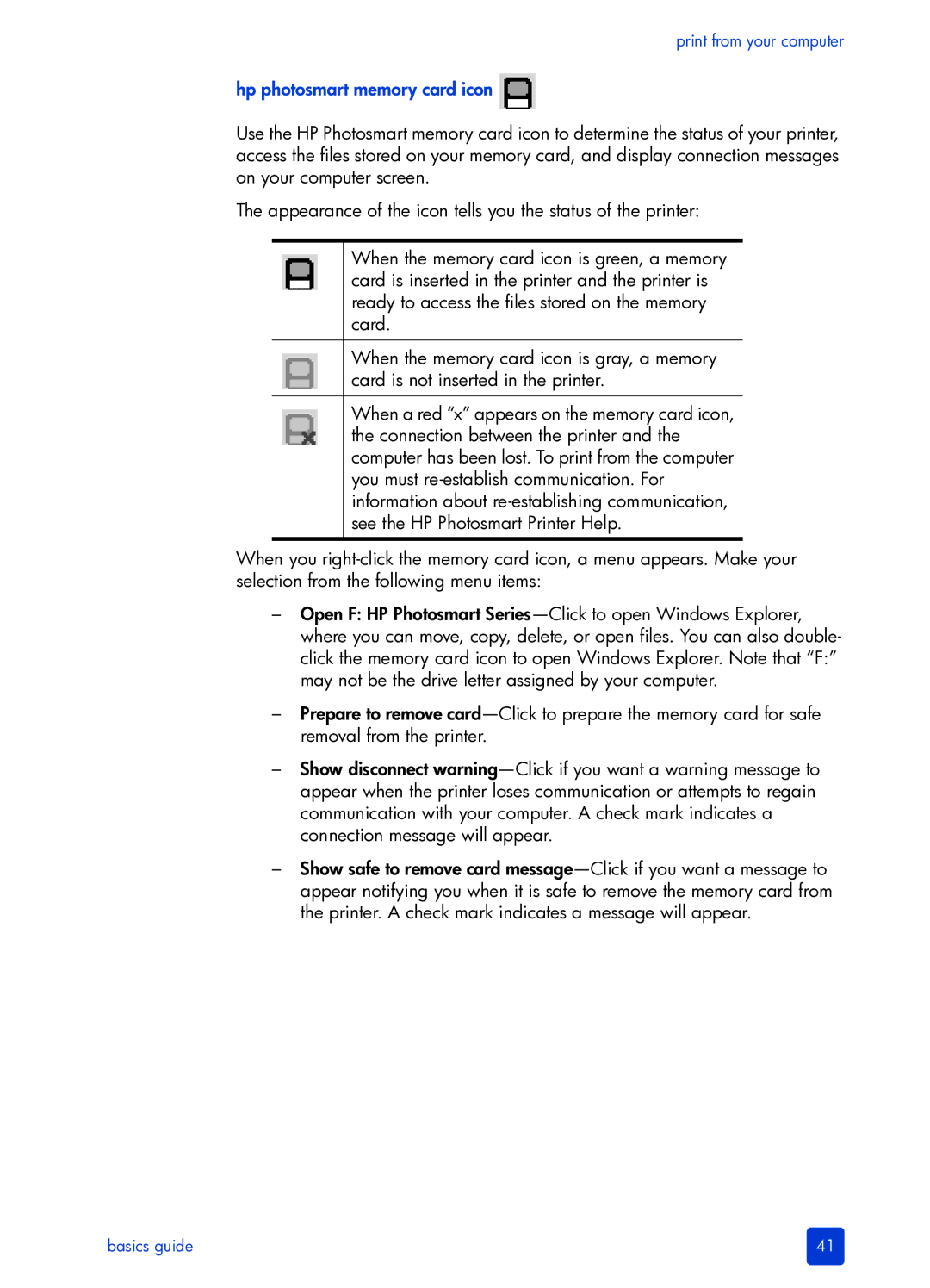 HP 7700 manual Hp photosmart memory card icon 