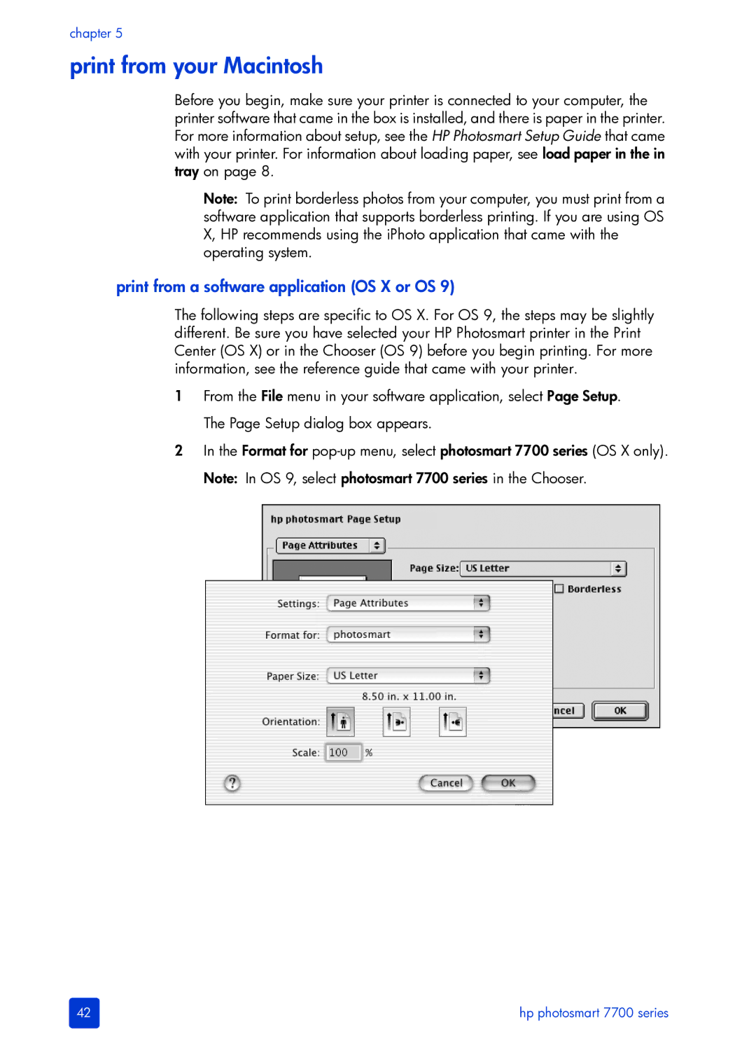 HP 7700 manual Print from your Macintosh, Print from a software application OS X or OS 