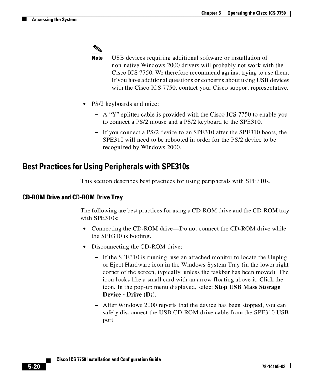 HP 7750 manual Best Practices for Using Peripherals with SPE310s, CD-ROM Drive and CD-ROM Drive Tray 