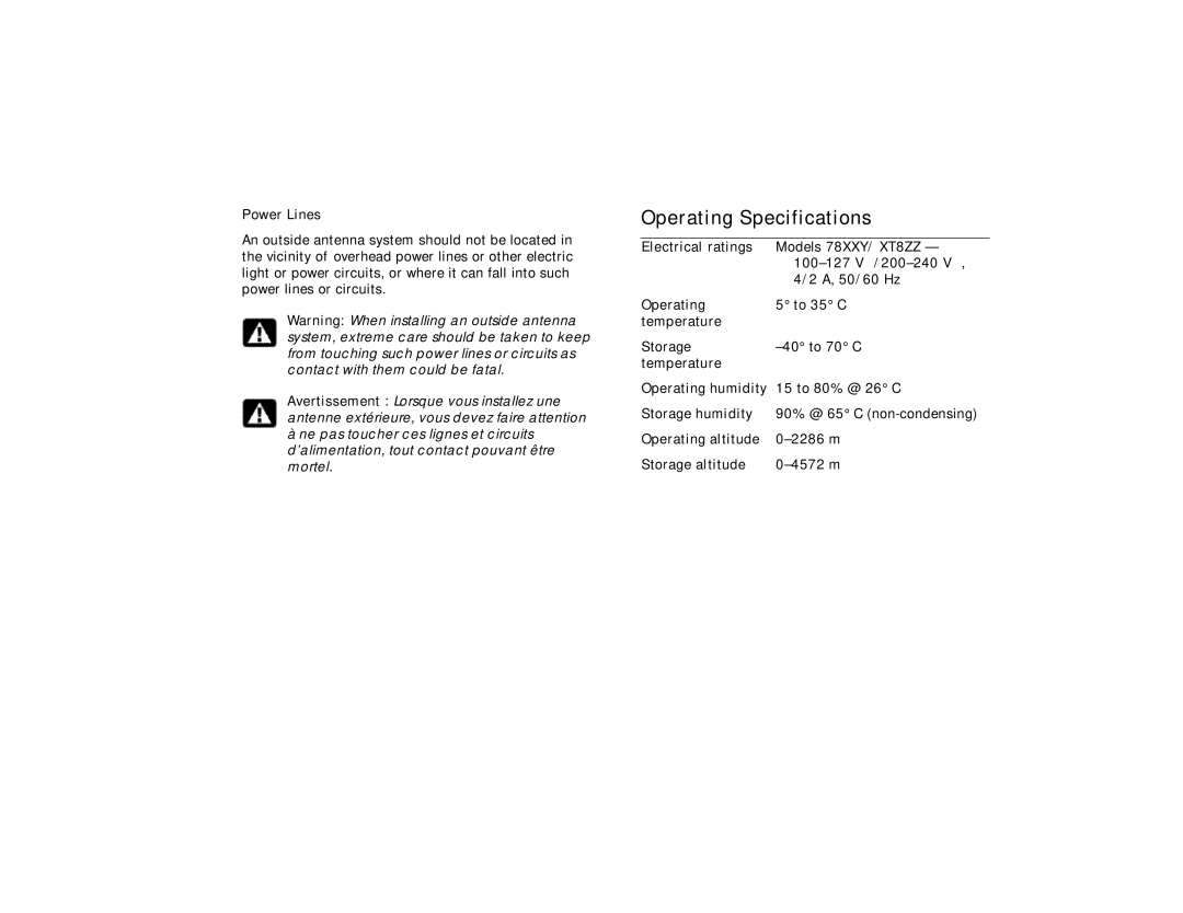 HP 7867 (US) manual Operating Specifications 