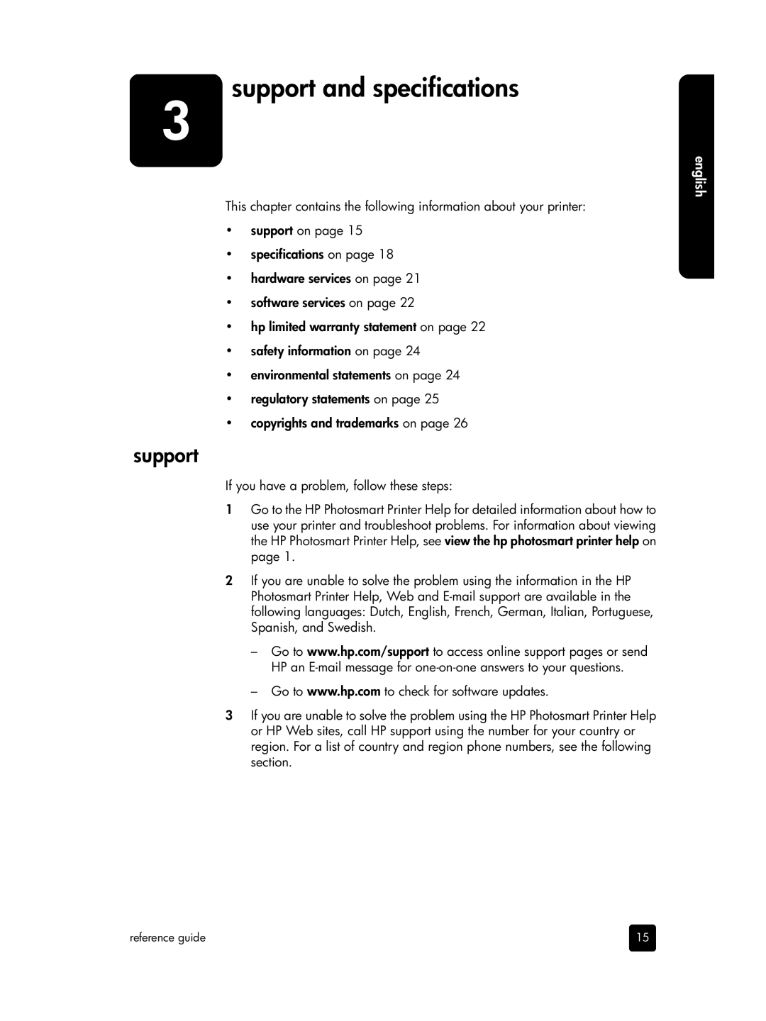 HP 7900 manual Support and specifications 