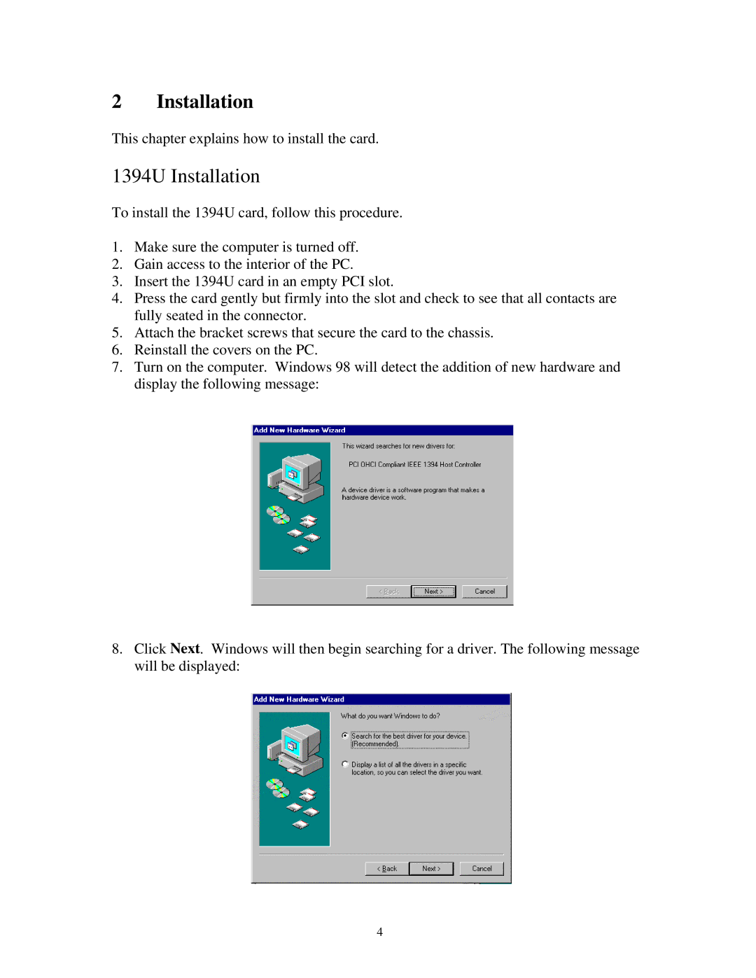 HP 7959 (LA), 7952 (LA), 7956 (LA), 7979 (LA), 7962 (LA) manual 1394U Installation 