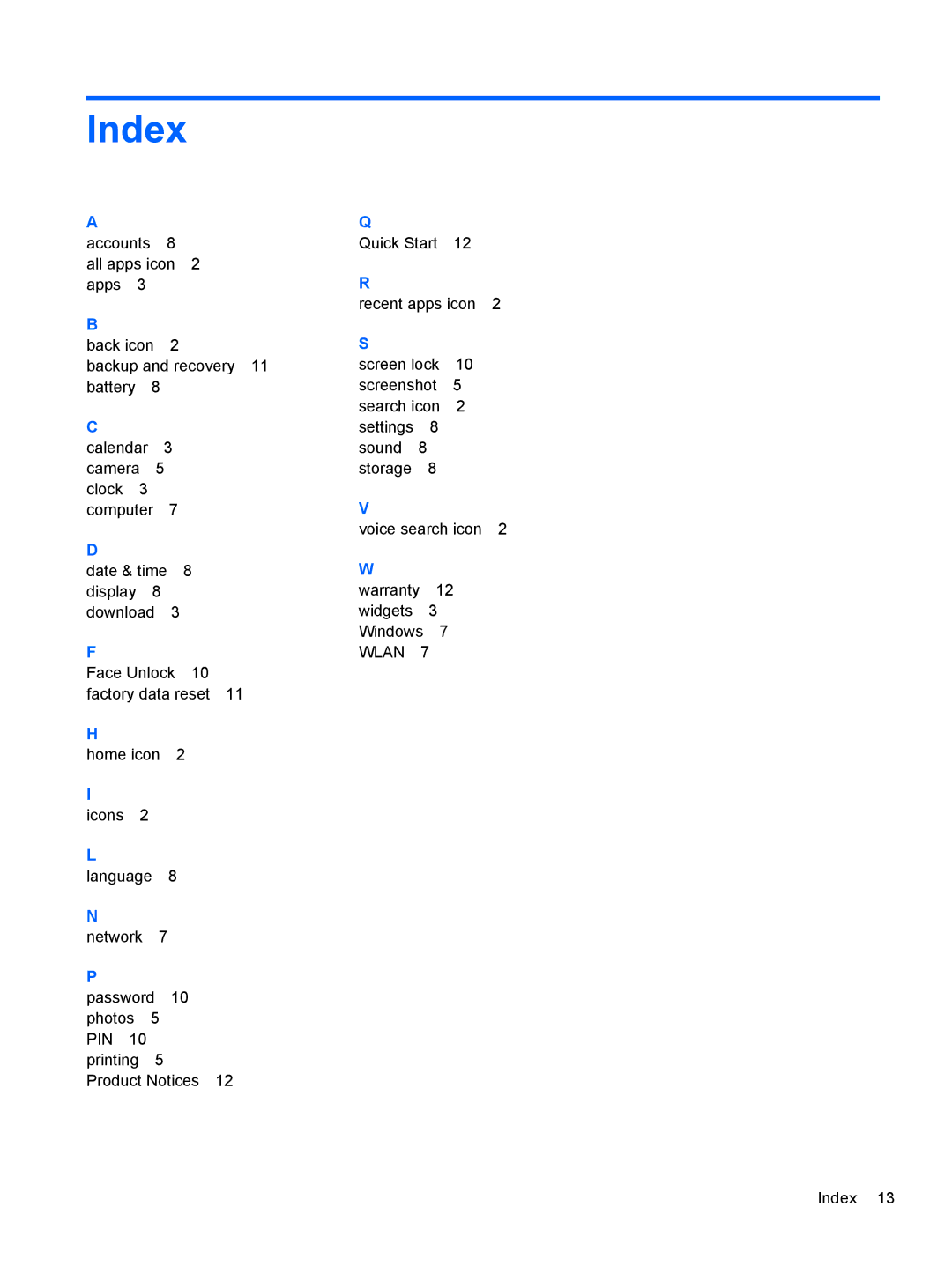 HP 7J manual Index 