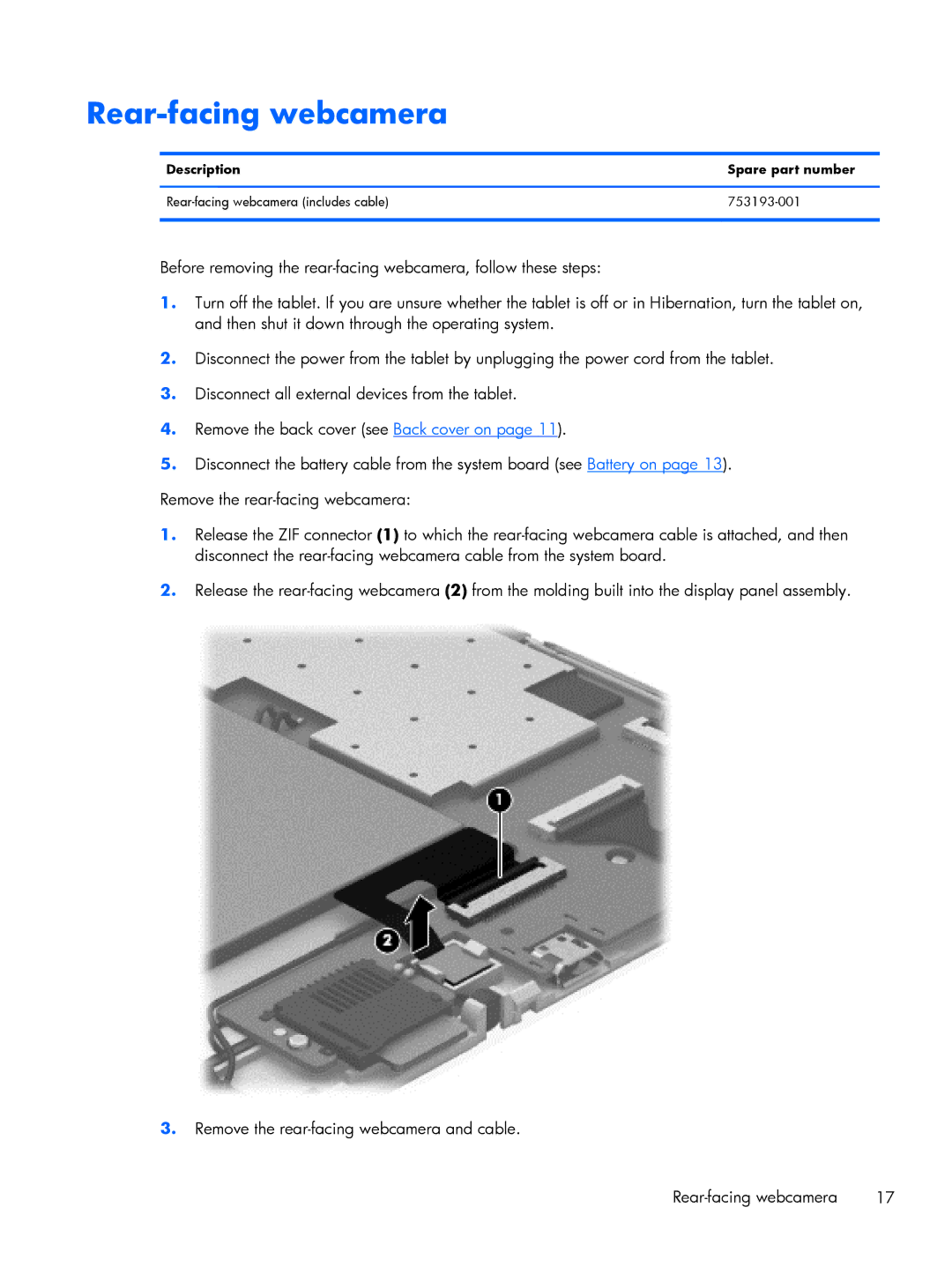 HP 8 1400 manual Rear-facing webcamera 