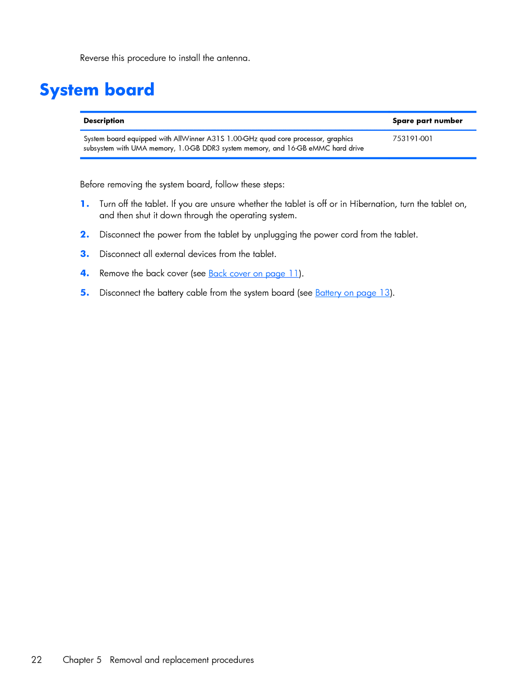 HP 8 1400 manual System board 