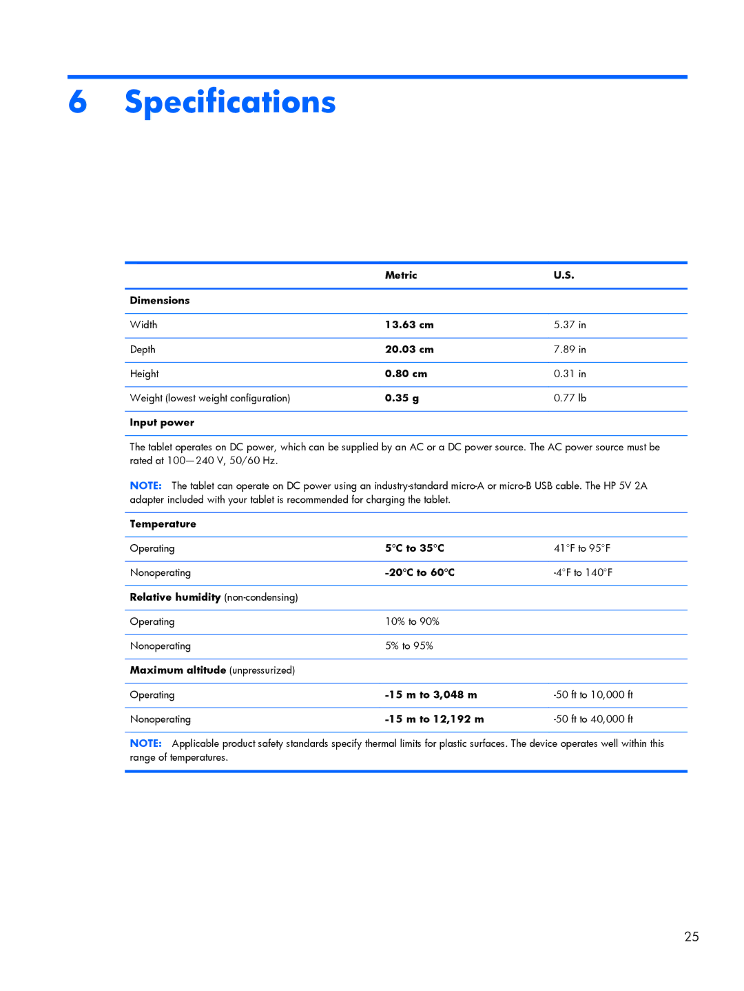 HP 8 1400 manual Specifications 