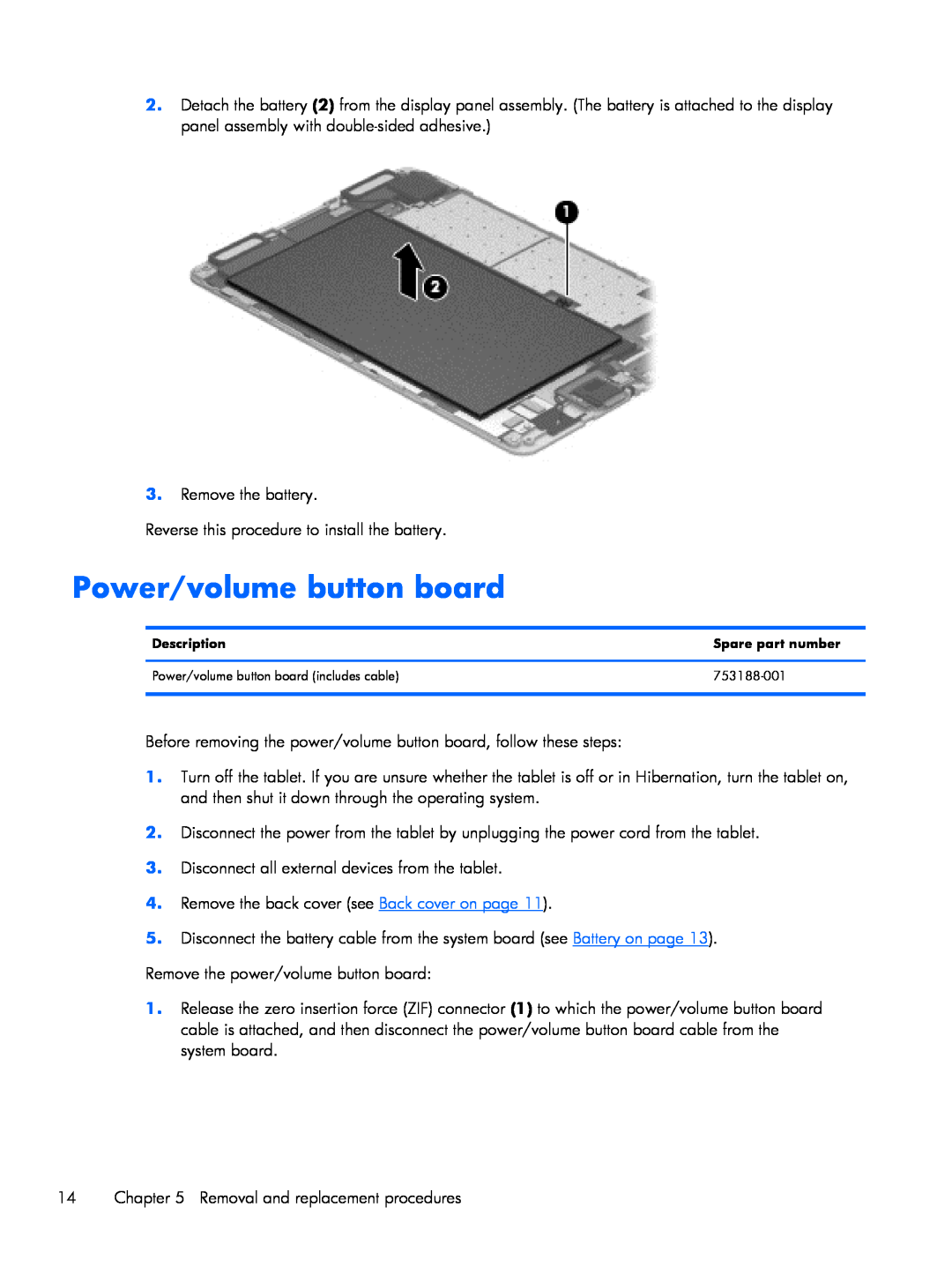 HP 8 1400 manual Power/volume button board 