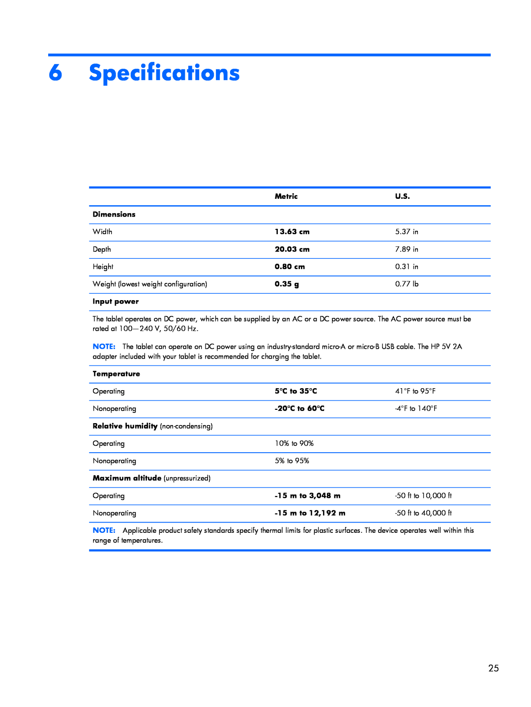 HP 8 1400 manual Specifications 