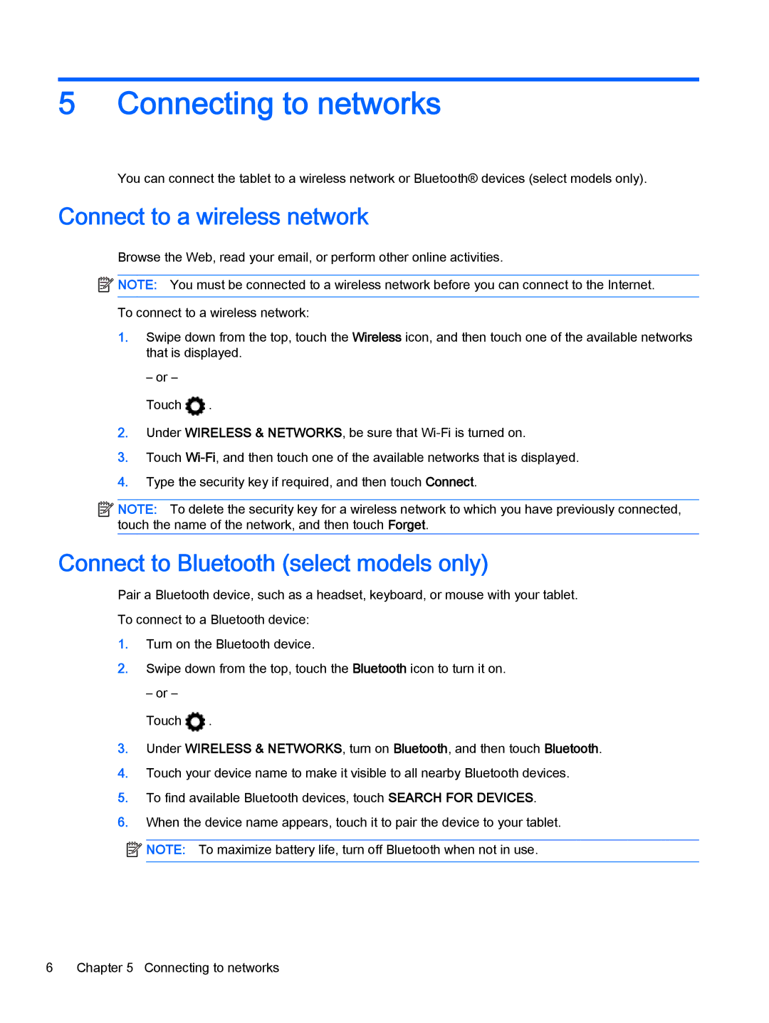 HP 8 Plus - 7500nf manual Connecting to networks, Connect to a wireless network, Connect to Bluetooth select models only 