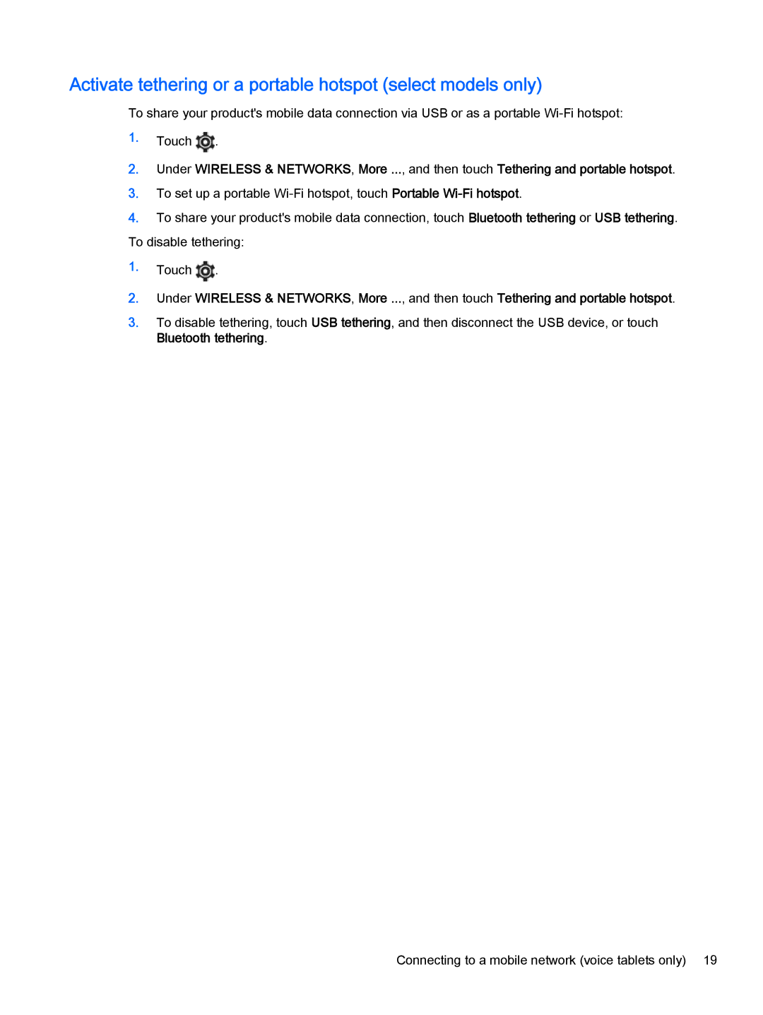 HP 8 Pro manual Activate tethering or a portable hotspot select models only 