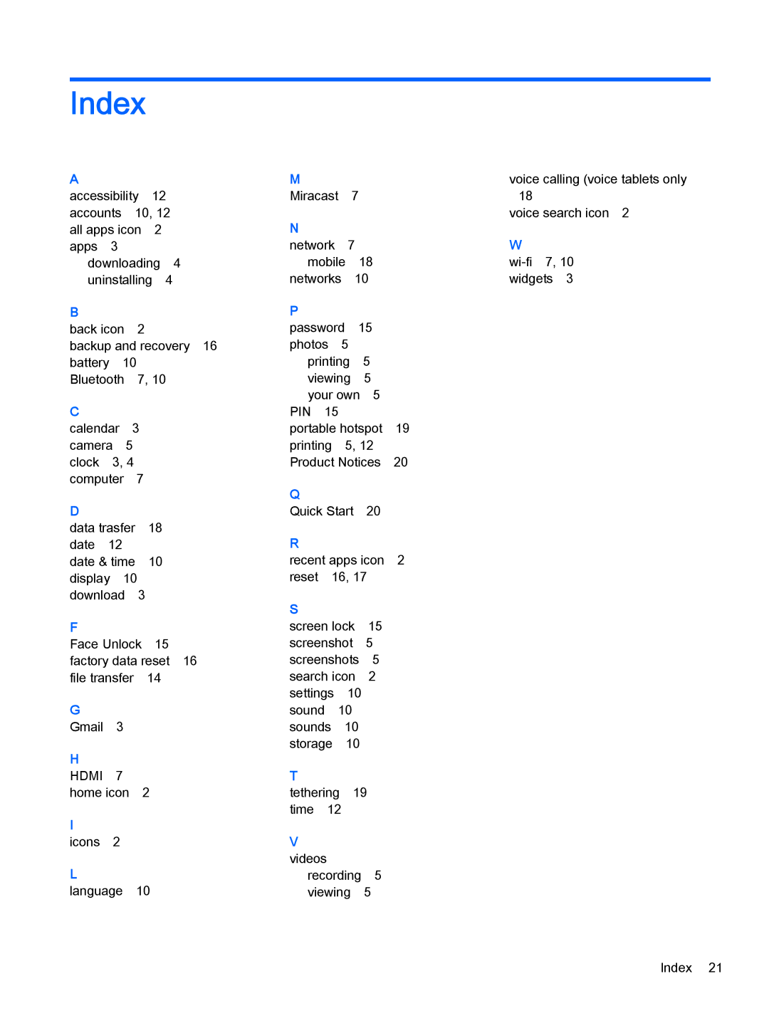 HP 8 Pro manual Index 