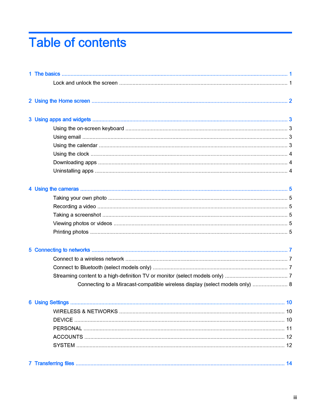 HP 8 Pro manual Table of contents 