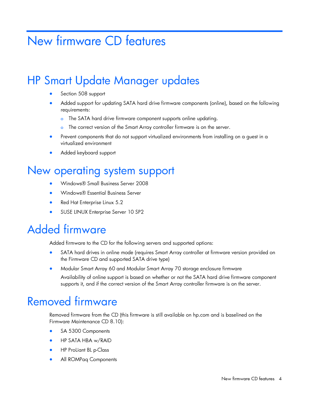 HP 8 manual New firmware CD features, HP Smart Update Manager updates 