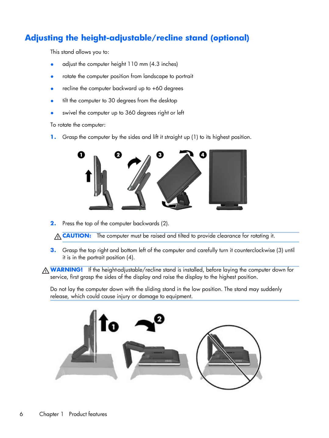 HP 800 G1 21.5 Non-Touch manual Adjusting the height-adjustable/recline stand optional 