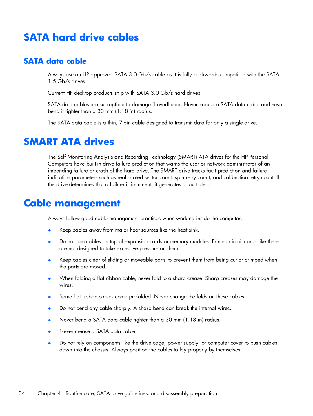 HP 800 G1 21.5 Non-Touch manual Sata hard drive cables, Smart ATA drives, Cable management, Sata data cable 