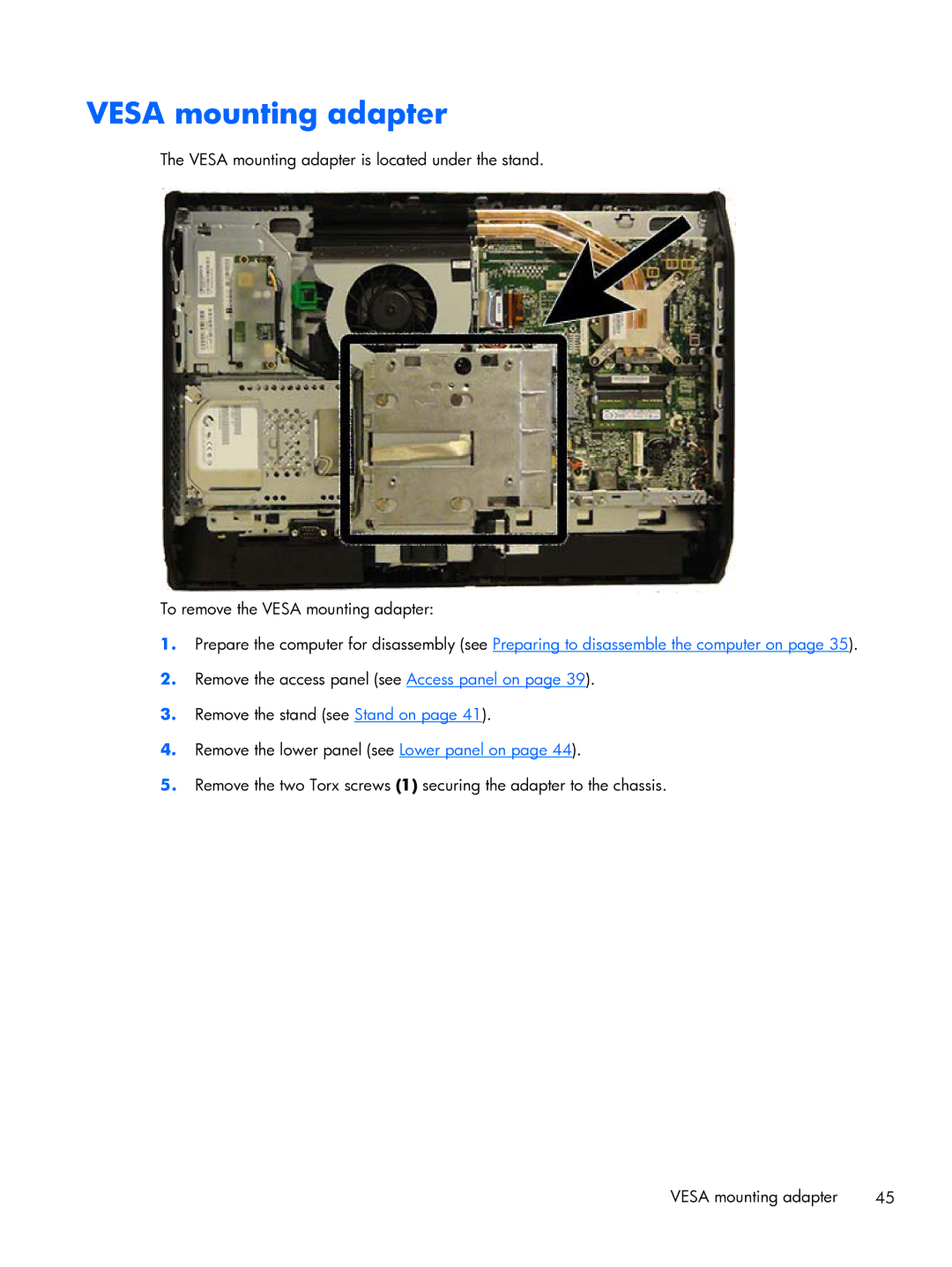 HP 800 G1 21.5 Non-Touch manual Vesa mounting adapter 