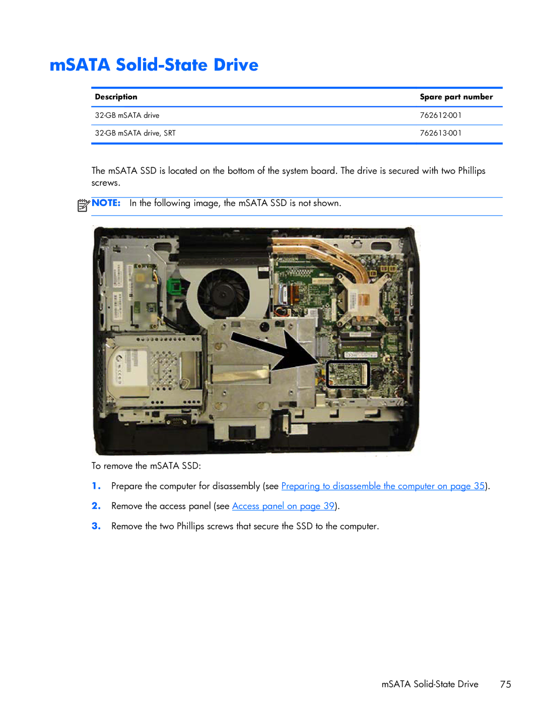 HP 800 G1 21.5 Non-Touch manual MSATA Solid-State Drive, Description Spare part number 