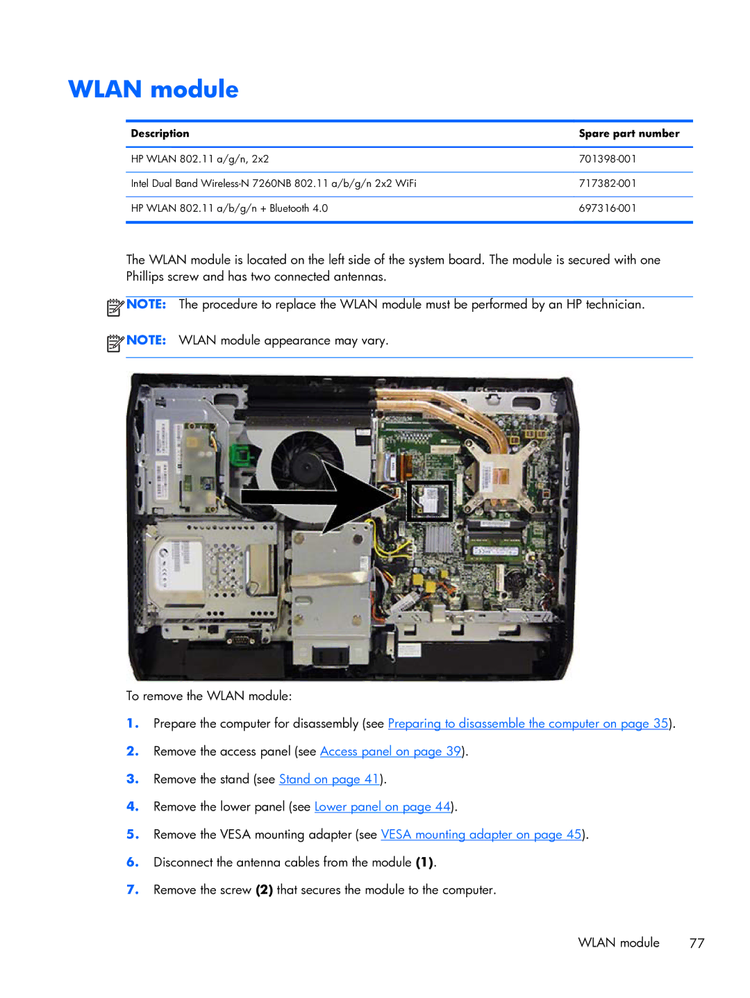 HP 800 G1 21.5 Non-Touch manual Wlan module 