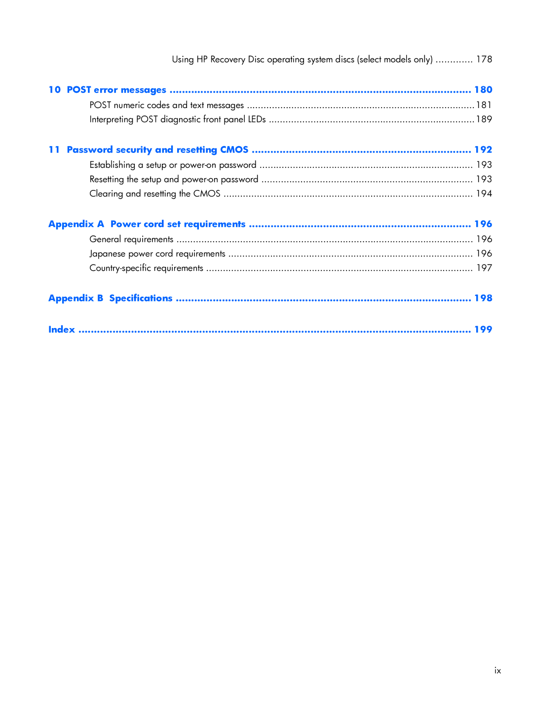 HP 800 G1 21.5 Non-Touch manual Appendix B Specifications 198 Index 199 