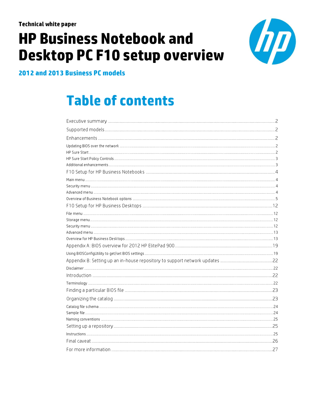 HP 800 G1 manual HP Business Notebook Desktop PC F10 setup overview 