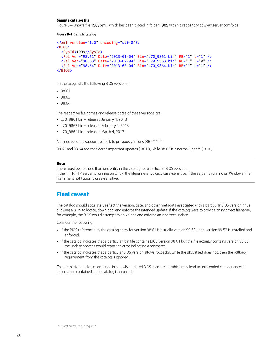 HP 800 G1 manual Final caveat, Figure B-4. Sample catalog 