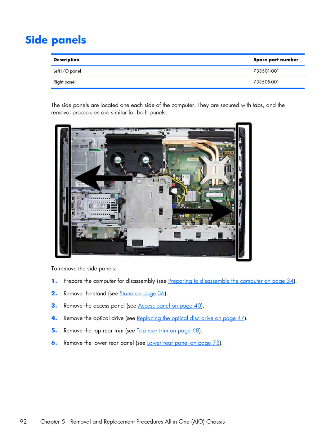 HP 800 G1 manual Side panels, Description Spare part number 