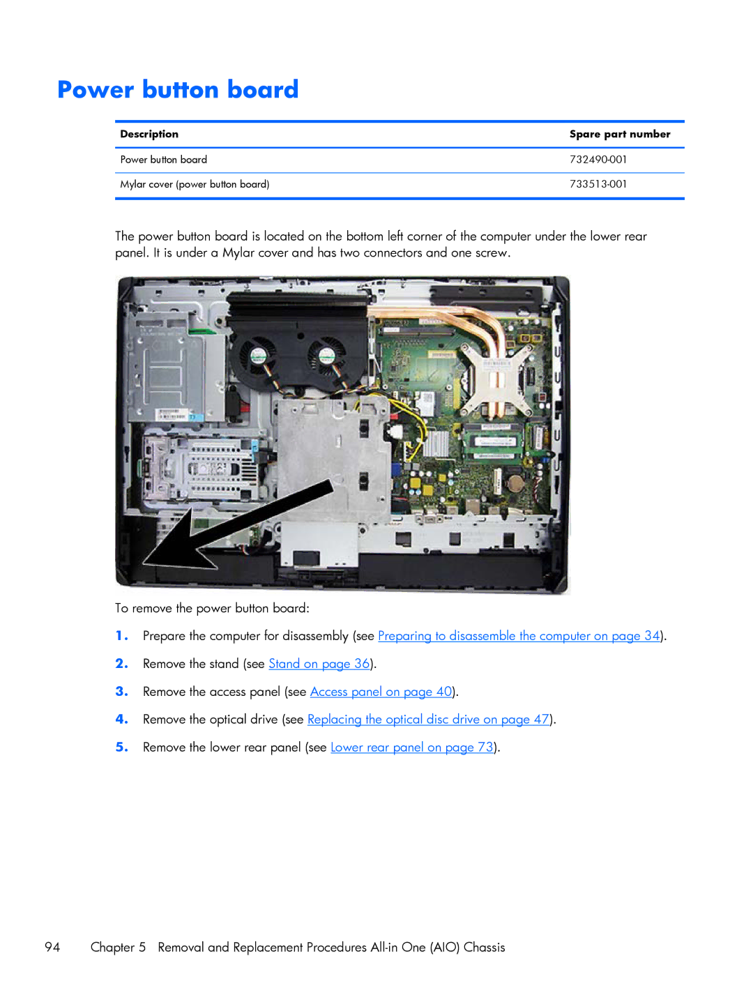 HP 800 G1 manual Power button board 