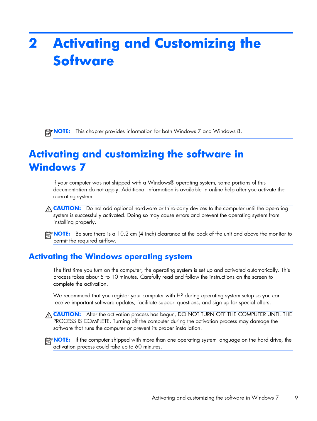 HP 800 G1 manual Activating and customizing the software in Windows, Activating the Windows operating system 