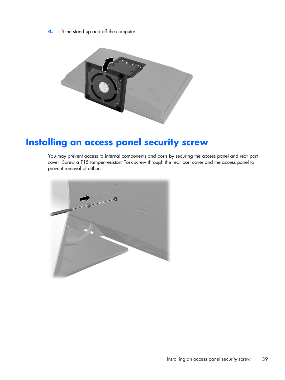 HP 800 G1 manual Installing an access panel security screw 