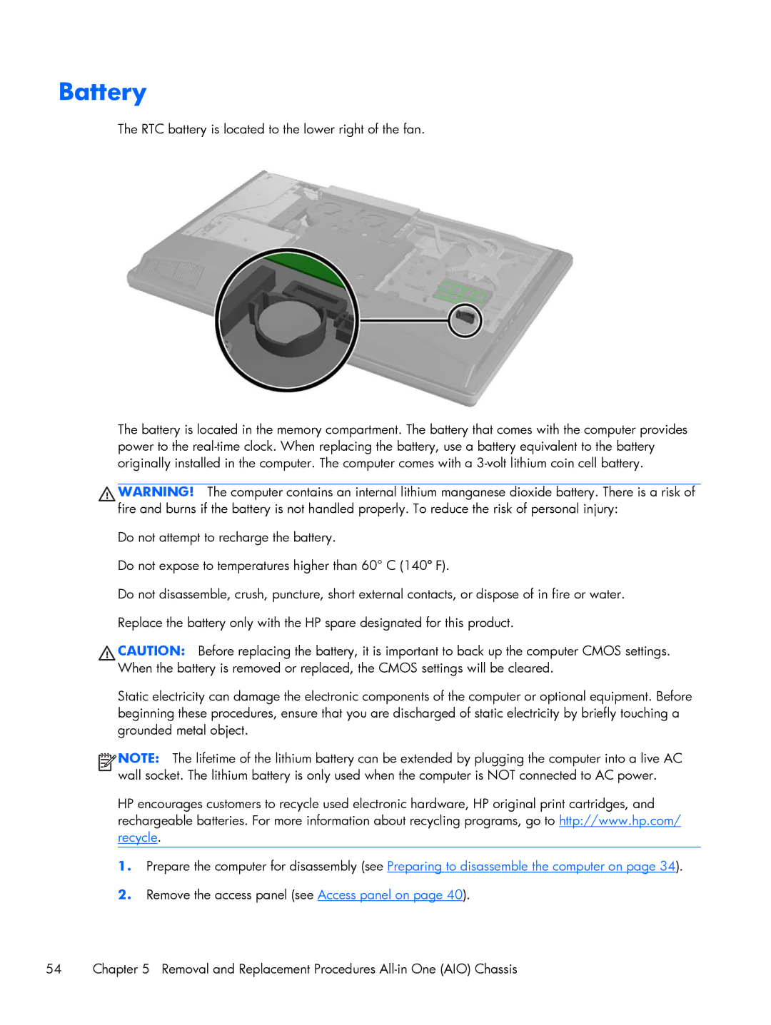 HP 800 G1 manual Battery 