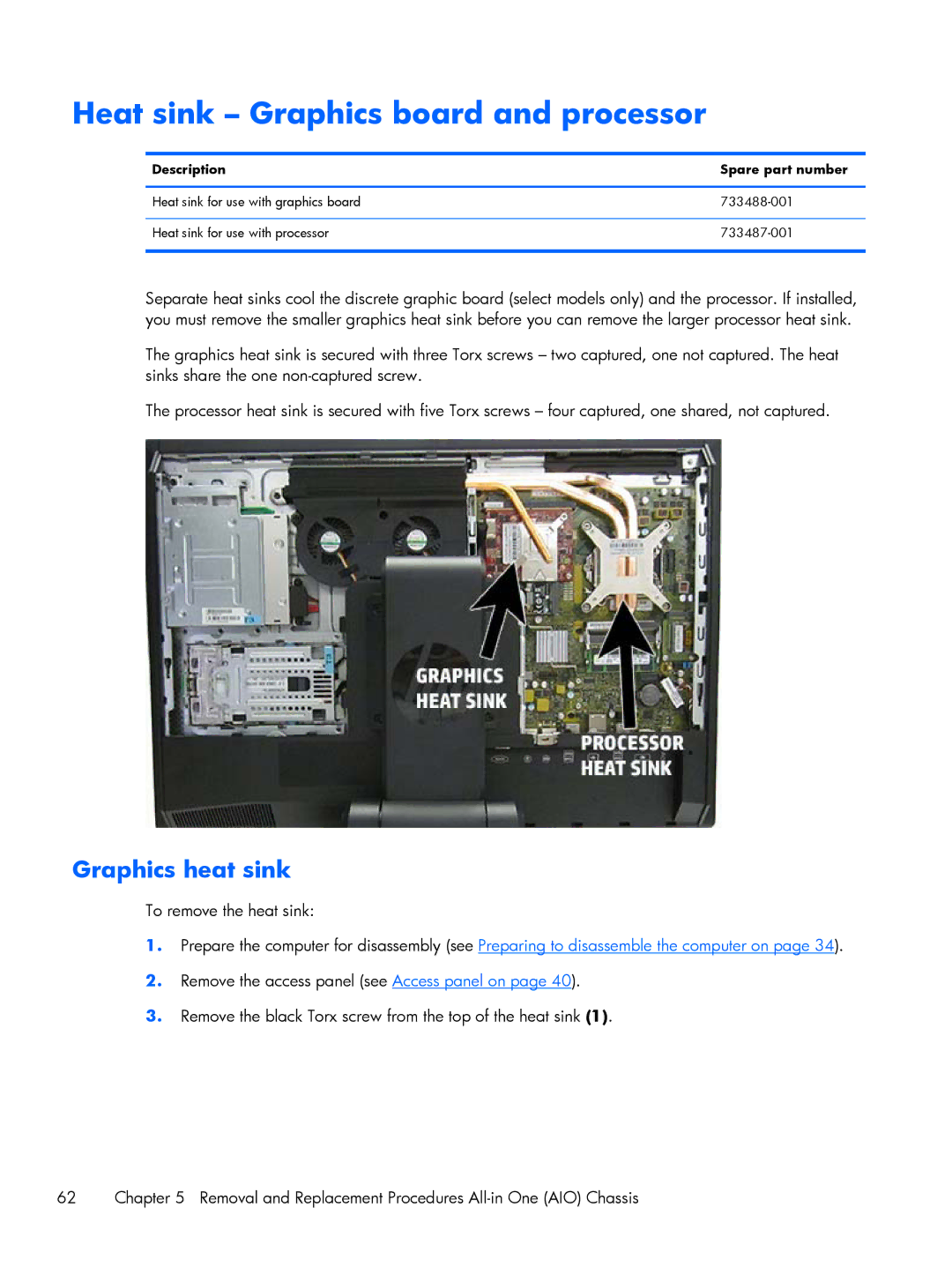 HP 800 G1 manual Heat sink Graphics board and processor, Graphics heat sink, To remove the heat sink 